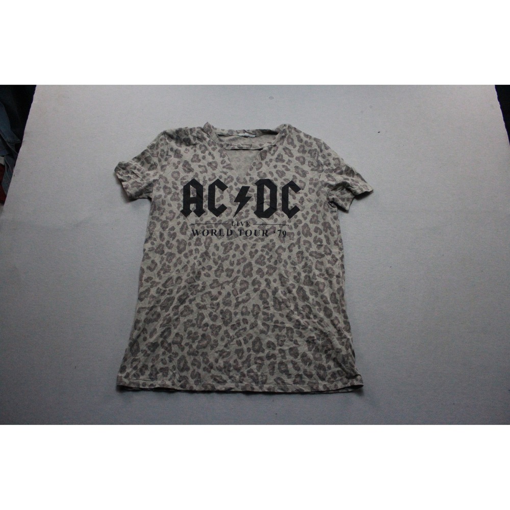 Maurices Graphic Tee Women Extra Small Grey Excellent AC/DC Leopard Print Cutout